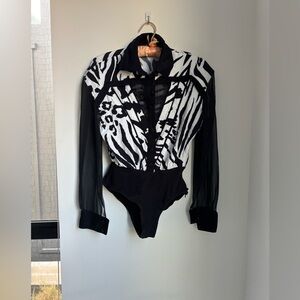 Rare vintage zebra print bodysuit with sheer sleeves
